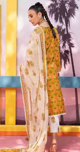 3PC Embroidered Printed Lawn Unstitched Suit 